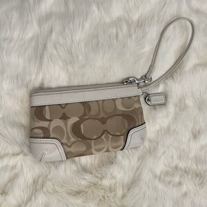 White & Tan Coach Wristlet